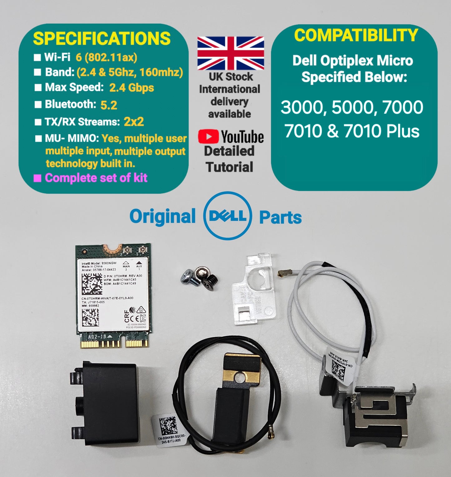 WiFi 6 and Bluetooth Installation Kit For DELL OptiPlex 3000 5000 7000 and 7010