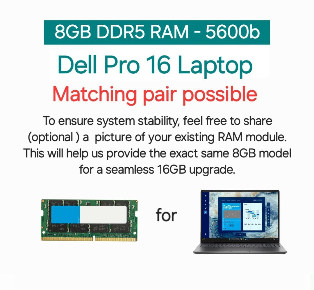 RAM upgrade for Dell Pro 16 2025 Laptop (PC16250) 8GB with Warranty