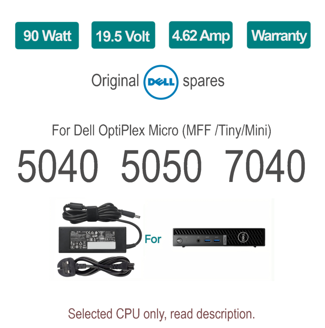 Dell OptiPlex Micro PSU Power Adapter for 5040 5050 7040 Micro MFF 90W