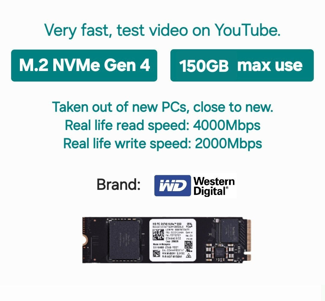 256GB Western Digital Gen 4 SSD M.2 NVMe High Performance SSD 100% Health