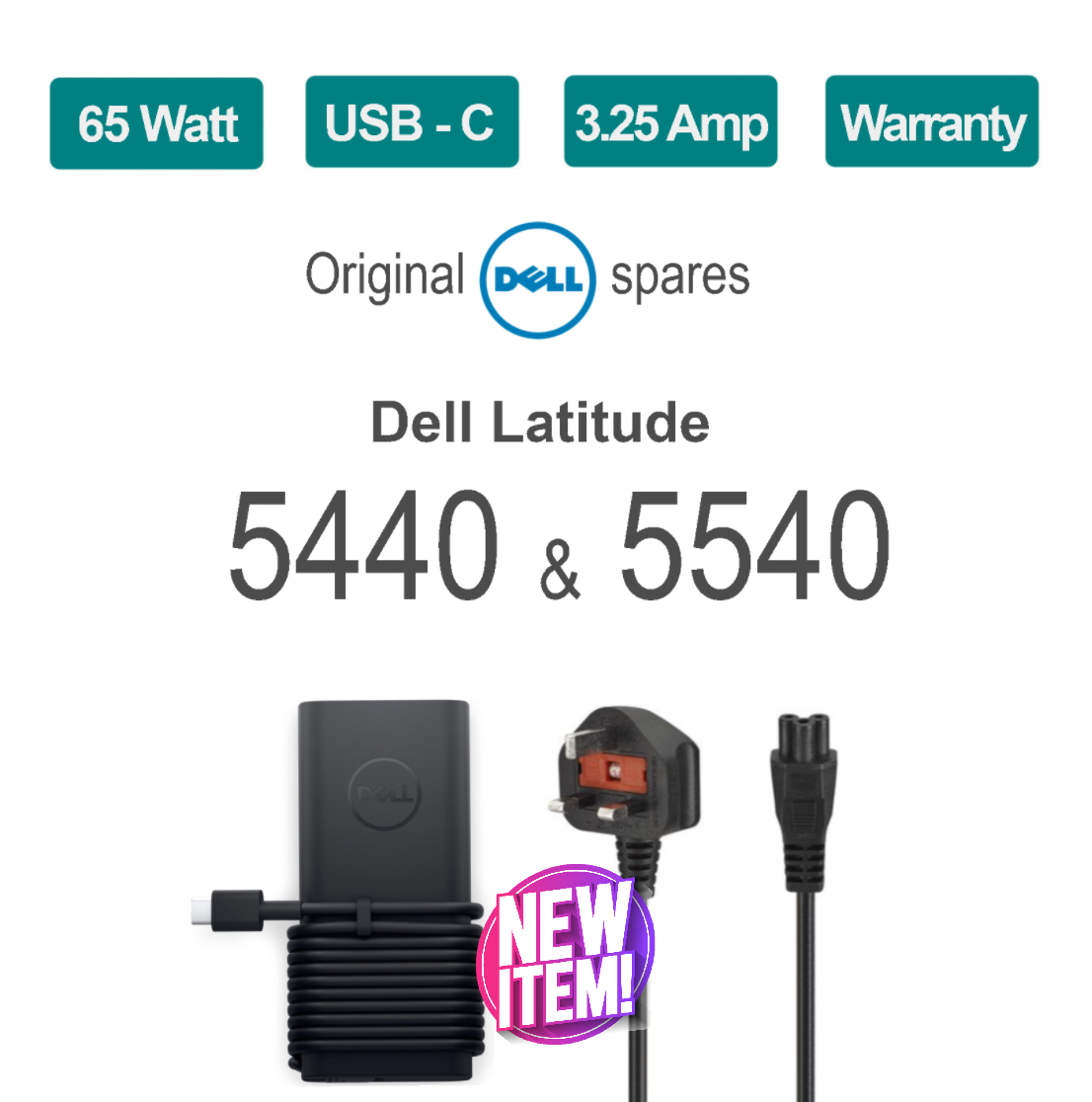 Genuine Dell Latitude 5540 5440 65W USBC Laptop Charger AC Power Adapter