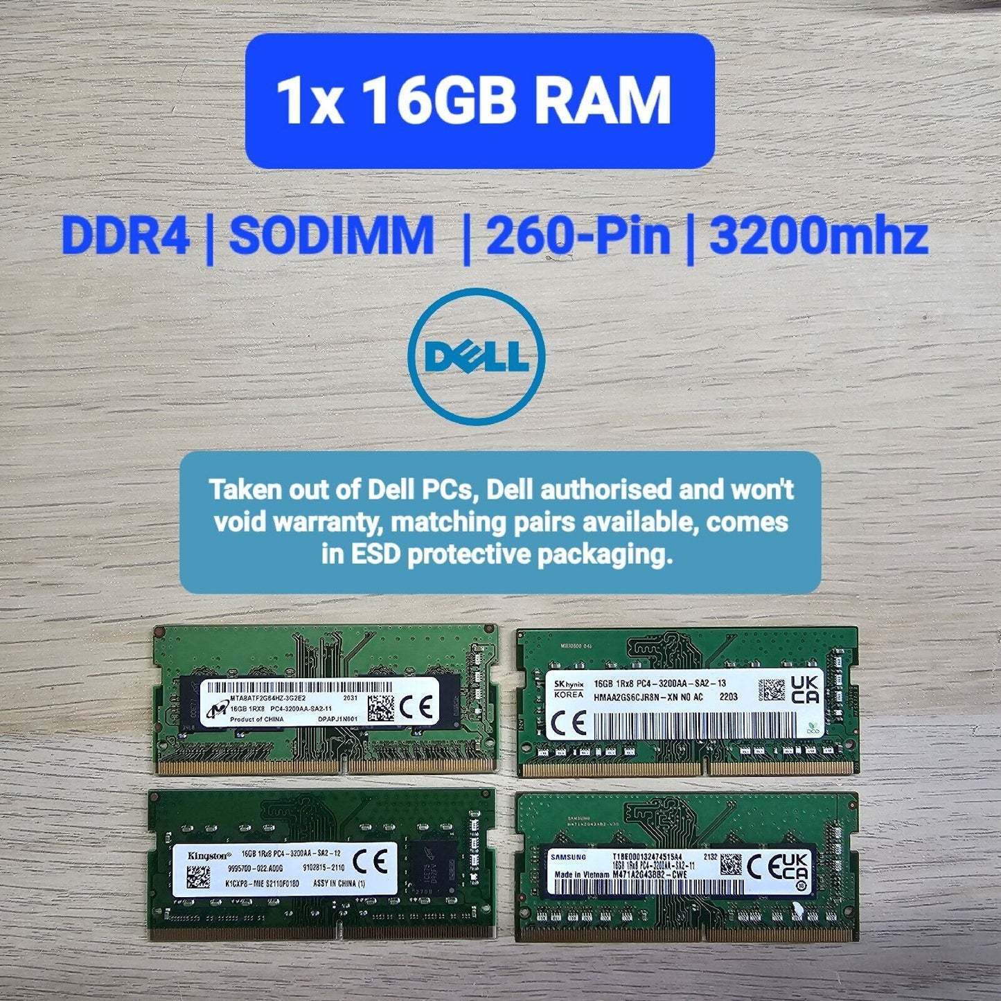 1x 16GB DDR4 RAM / SODIMM 3200MHZ / For Dell Micro , Tiny , NUC PCs & Laptop
