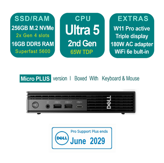Latest Dell Pro Micro Plus QBM1250 Desktop  Ultra 5 256GB SSD  16GB RAM Mini PC