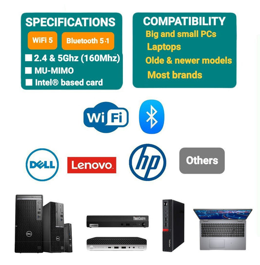 Intel WiFi 5 + Bluetooth 5.1 Wireless Card Upgrade For Desktop PC & Laptops 