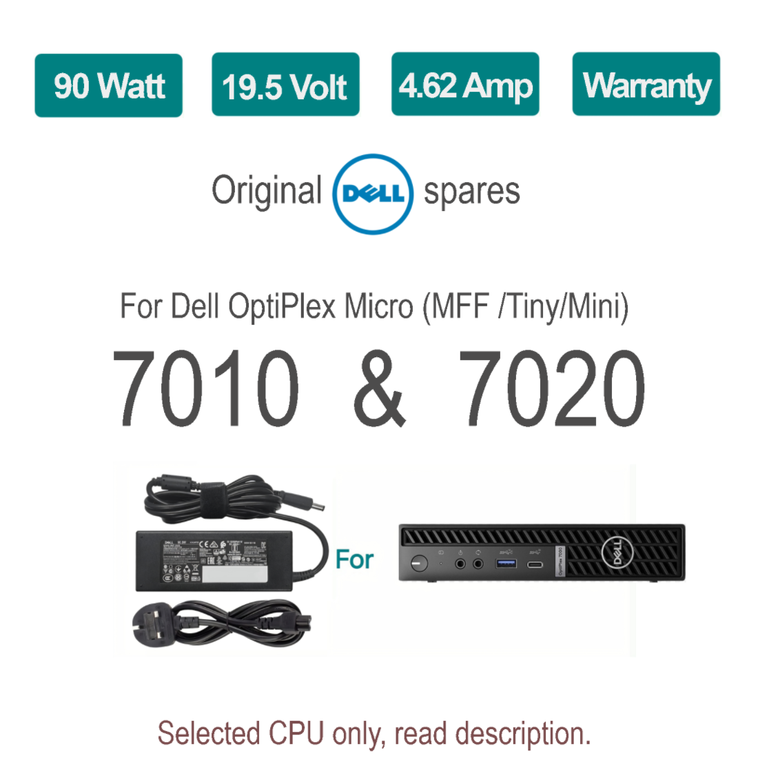 Original Dell  7010 7020 AC Adapter Power Charger PSU 90W UK
