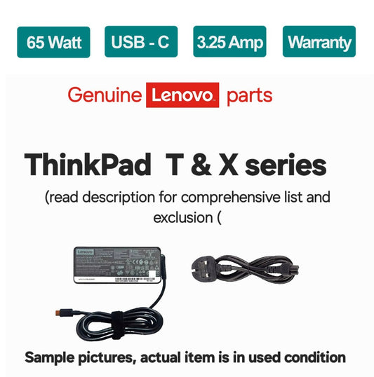 Lenovo ThnkPad Laptop Charger  20V 3.25A 65W USB-C  TYPE-C with 3-Pin UK 