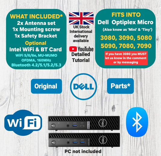 WiFi & Bluetooth kit for Dell Optiplex Micro 3080, 3090, 5080, 5090, 7080, 7090