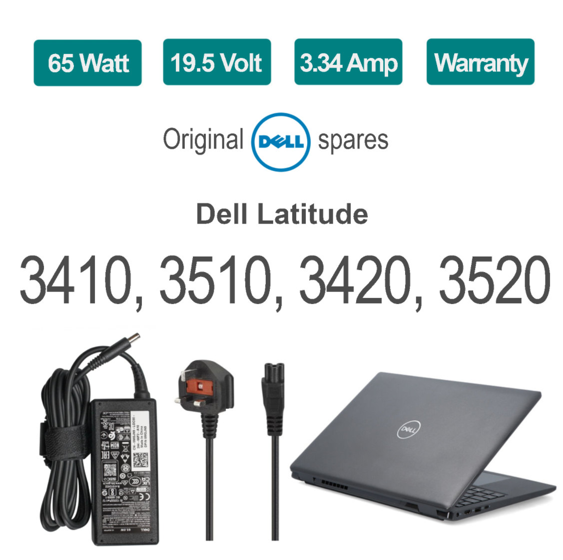 Dell Laptop Charger for Latitude 3410 3420 3510 3520  65 Watt Original PSU