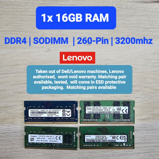 1x 16GB DDR4 RAM Lenovo Thinkcentre Micro (Tiny) & Thinkstation