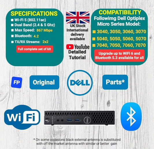 WiFi and Bluetooth Installation Kit For Dell OptiPlex Micro PC (MFF) 3050 3060 3070 5050 5060 5070 7050 7060 7070