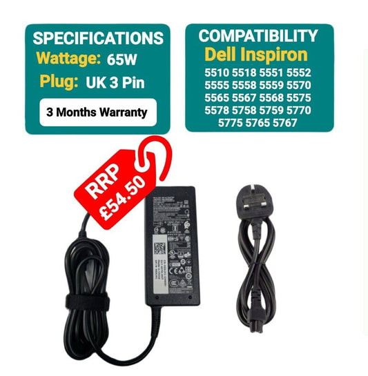 GENUINE DELL INSPIRON Laptop  CHARGER 65W (PSU) Power Supply Adapter UK